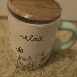Rae Dunn Relax Mug with Floral Design - Mint and Brown